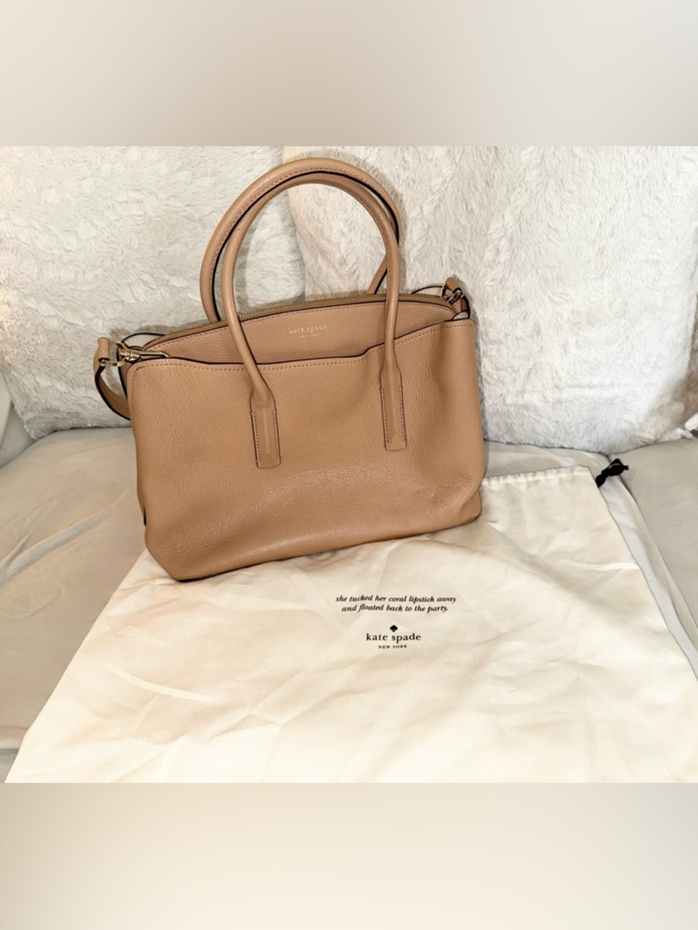 Kate Spade Margaux Large Pebbled Leather Satchel in Light Fawn